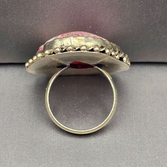 925 Sterling Silver Plated Druzy Quartz Ring Size 7 Bezel Setting Statement - Picture 3 of 12